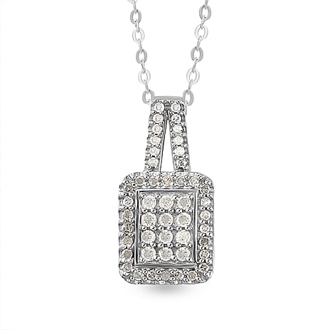 Diamond Pendant With Chain (Size 20) in Platinum Overlay Sterling Silver 0.34 Ct.