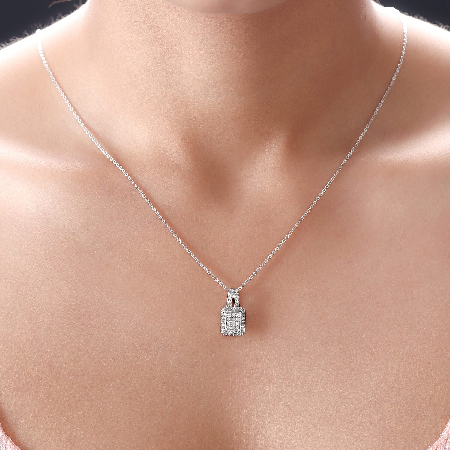 Diamond Pendant With Chain (Size 20) in Platinum Overlay Sterling Silver 0.34 Ct.
