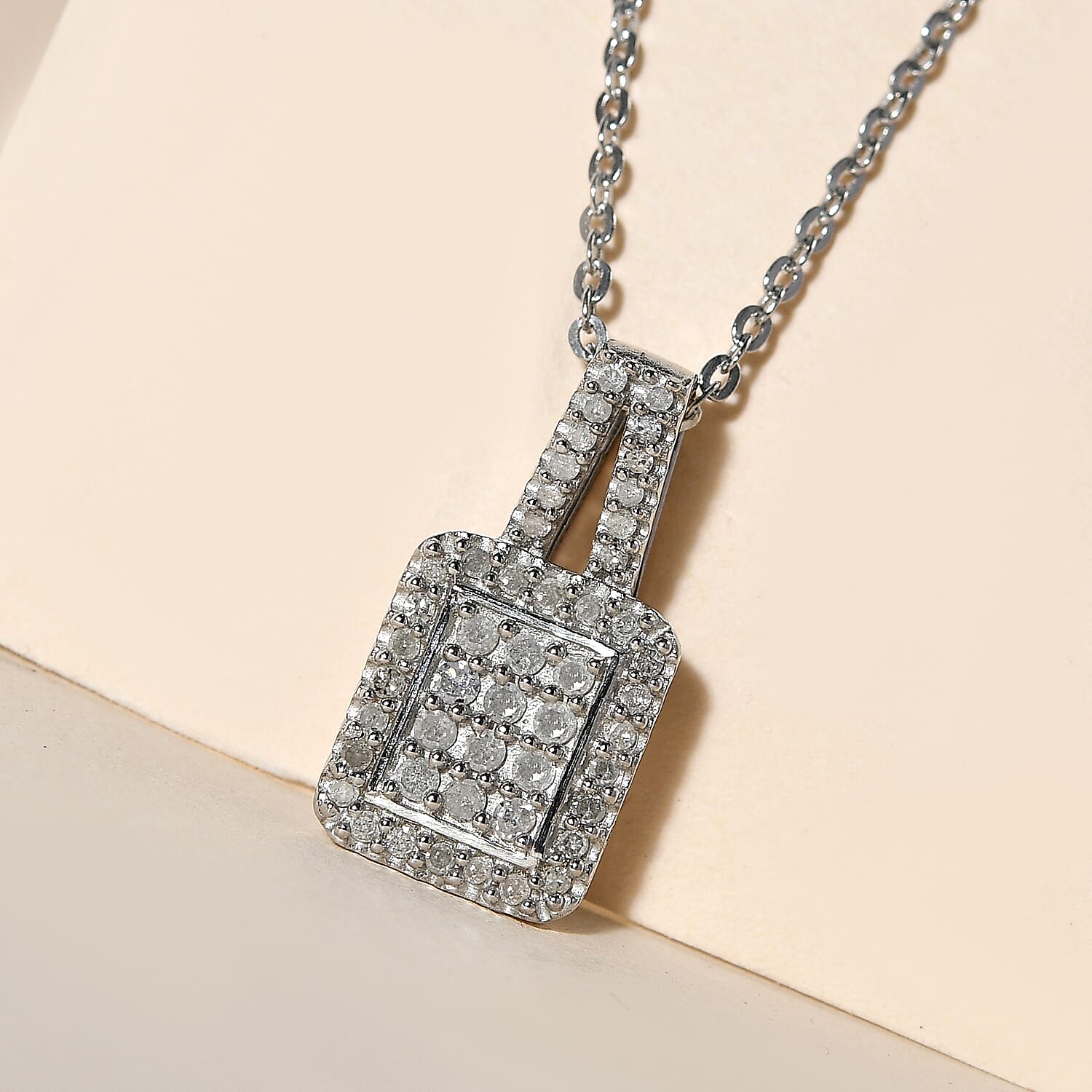 Diamond Pendant With Chain (Size 20) in Platinum Overlay Sterling Silver 0.34 Ct.