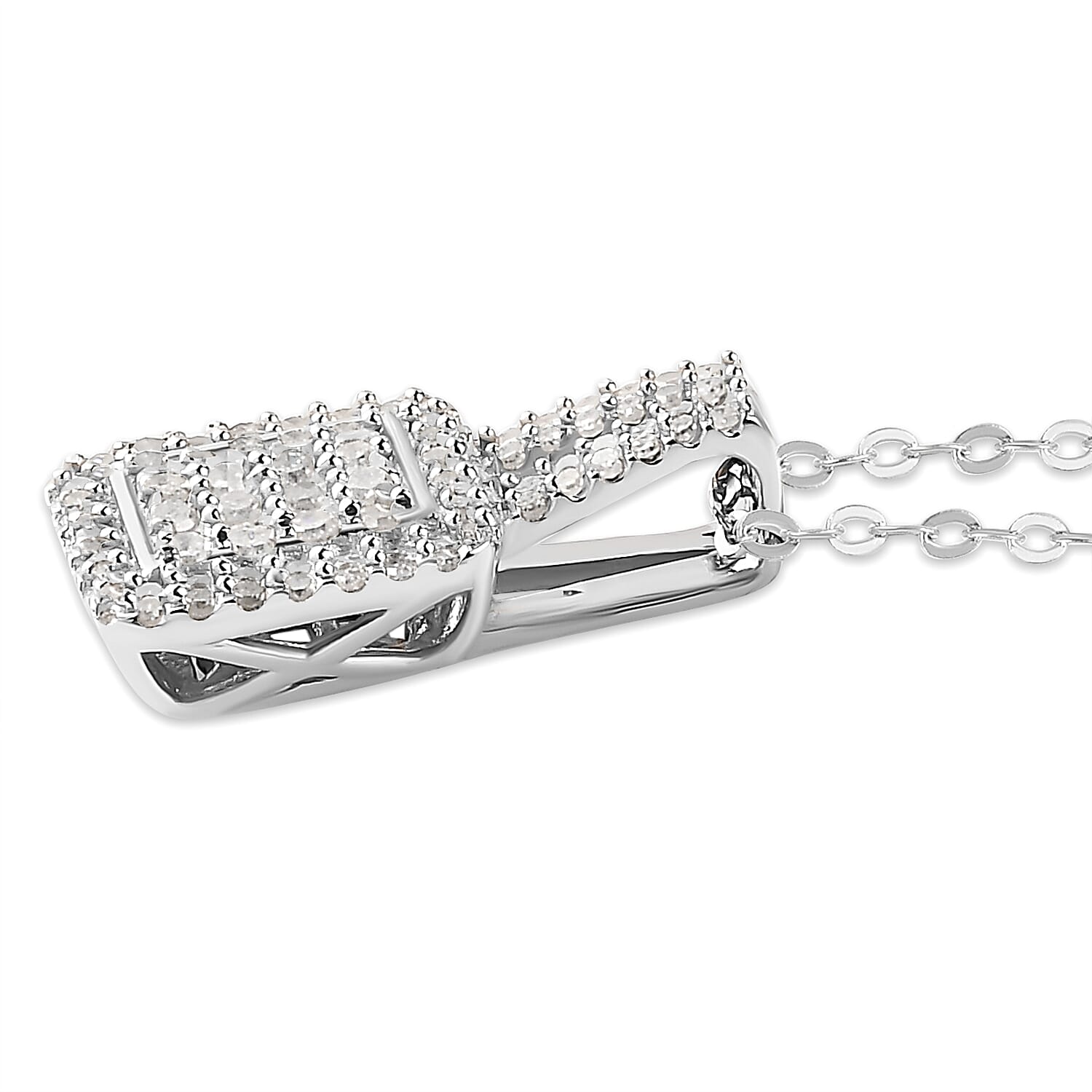 Diamond Pendant With Chain (Size 20) in Platinum Overlay Sterling Silver 0.34 Ct.