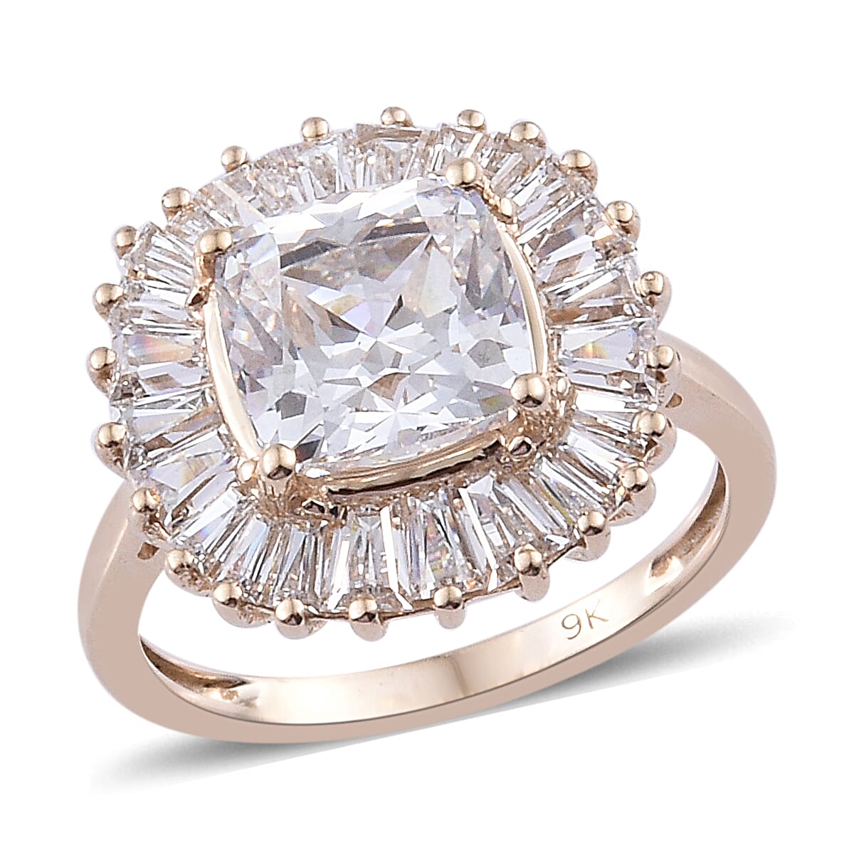 Lustro Stella - 9K Yellow Gold (Cush 8x8) Ring Made with Finest CZ