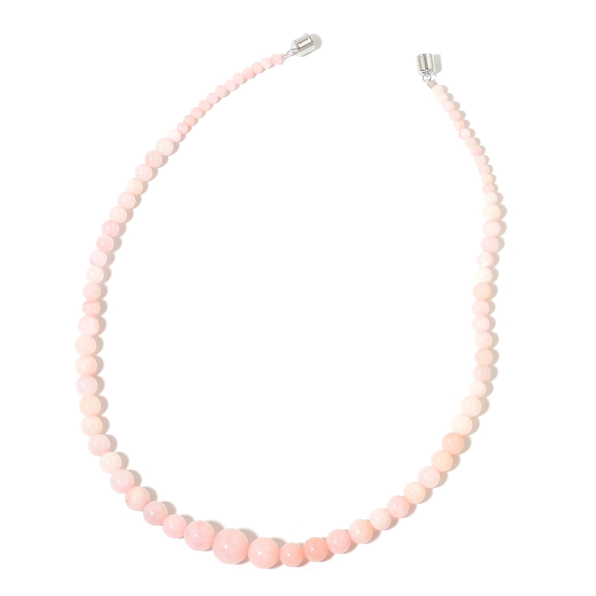 Peruvian Pink Opal (Rnd 4-10 mm) Graduated Necklace (Size 20) in Rhodium Sterling Silver 132.050 Ct.