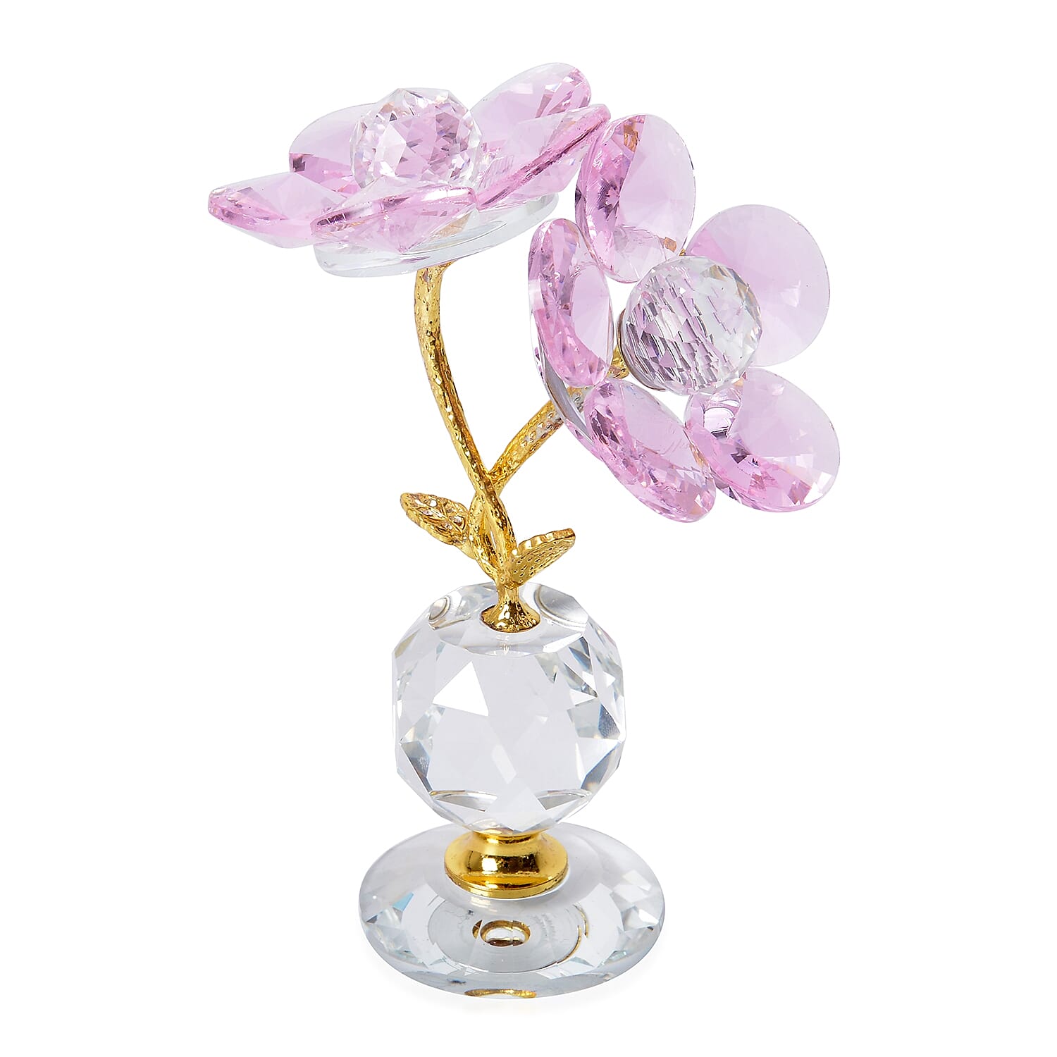 Home Decor -  Faceted Crystal Flower with Pot - Pink and Gold