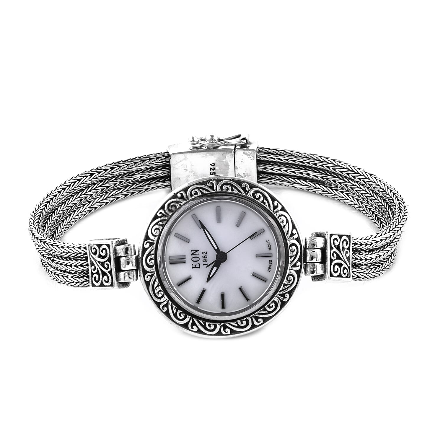 Super Auction - Royal Bali Collection EON 1962 Swiss Movement Water Resistant  Watch (Size 7) with Three Strand Tulang Naga Chain in Sterling Silver, Silver wt 22.00 Gms