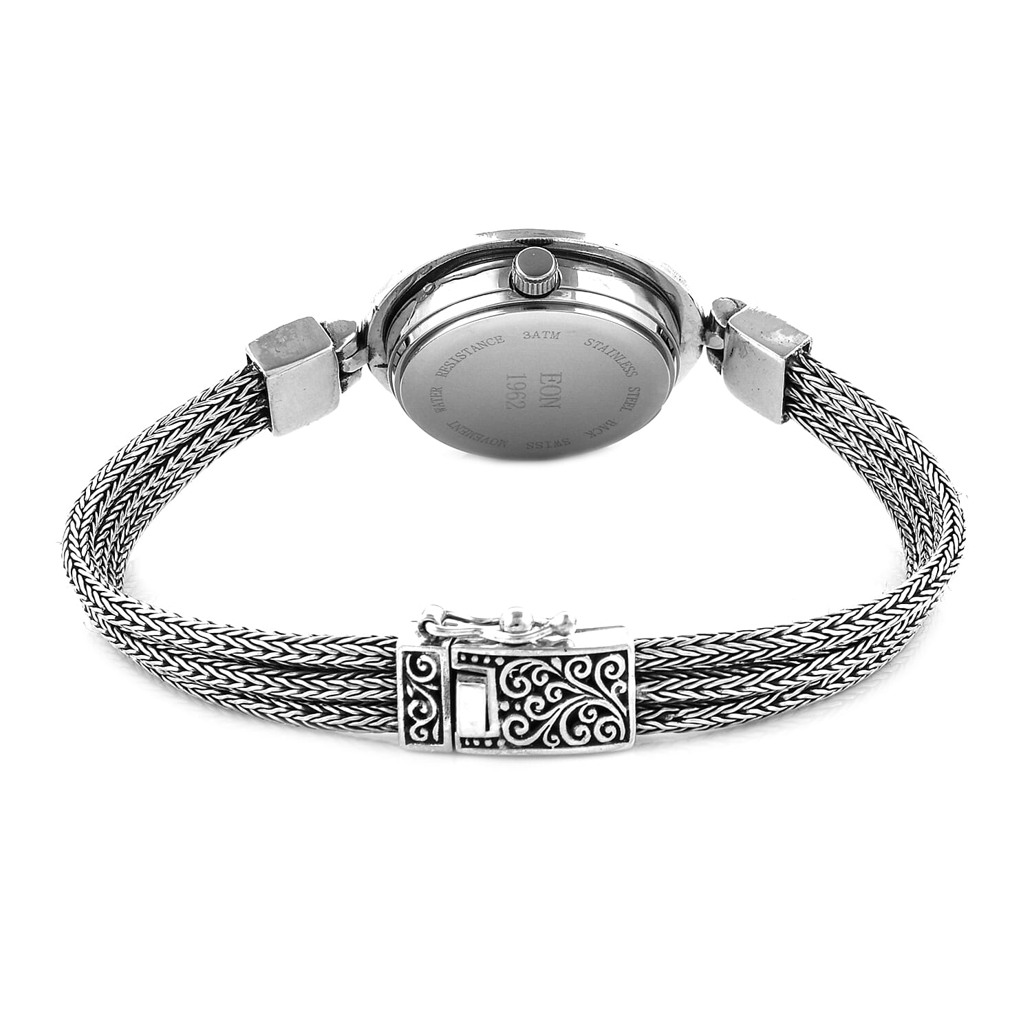 Super Auction - Royal Bali Collection EON 1962 Swiss Movement Water Resistant  Watch (Size 7) with Three Strand Tulang Naga Chain in Sterling Silver, Silver wt 22.00 Gms