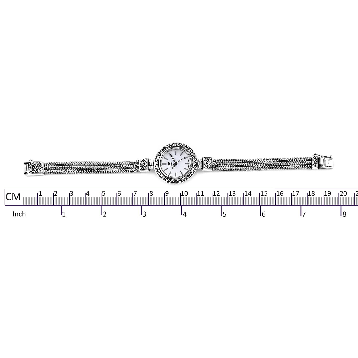 Super Auction - Royal Bali Collection EON 1962 Swiss Movement Water Resistant  Watch (Size 7) with Three Strand Tulang Naga Chain in Sterling Silver, Silver wt 22.00 Gms