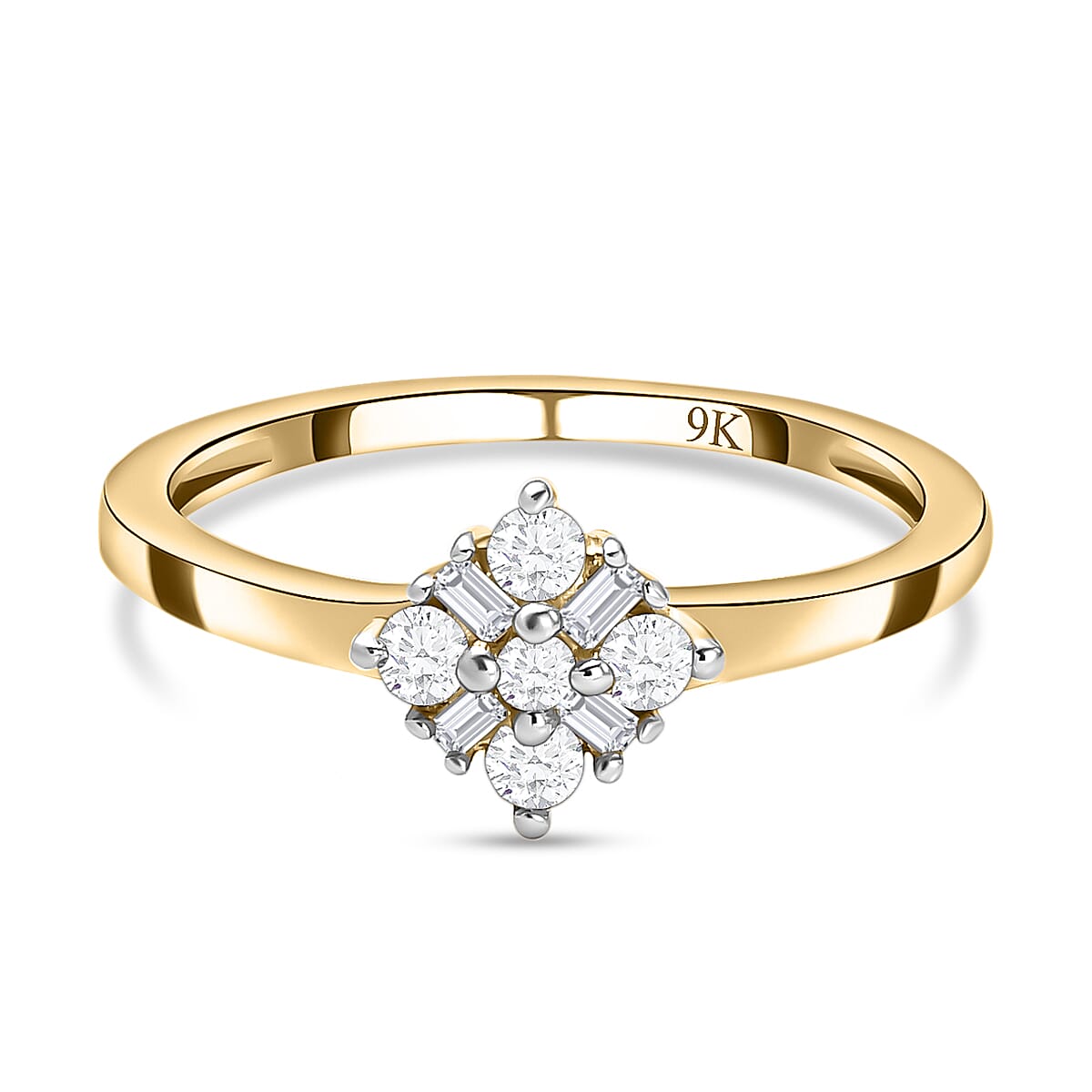 9K Yellow Gold SGL Certified Diamond (I3-G-H) Floral Ring 0.20 Ct