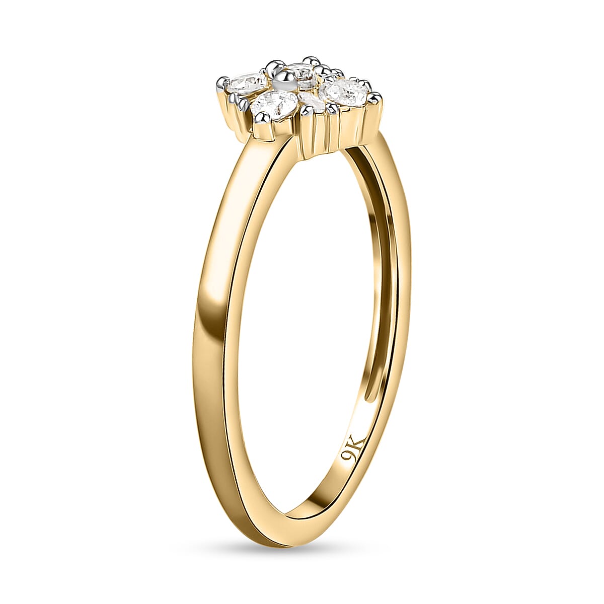 9K Yellow Gold SGL Certified Diamond (I3-G-H) Floral Ring 0.20 Ct