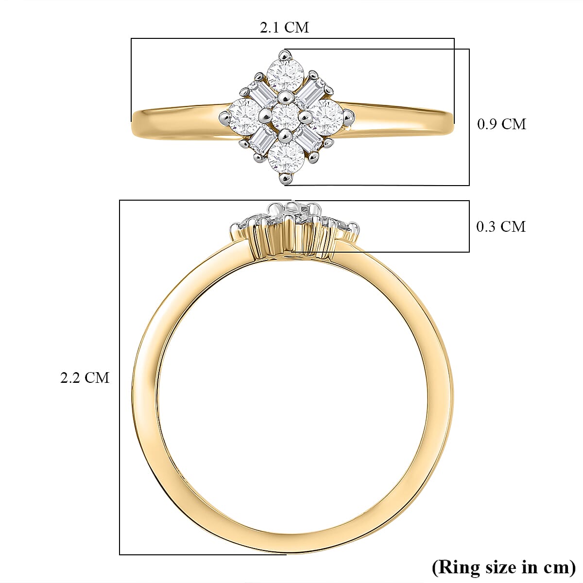 9K Yellow Gold SGL Certified Diamond (I3-G-H) Floral Ring 0.20 Ct