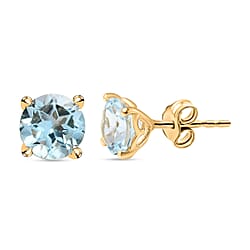 3.05 Ct. Skyblue Topaz Solitaire Stud Earrings in Platinum Overlay Sterling Silver