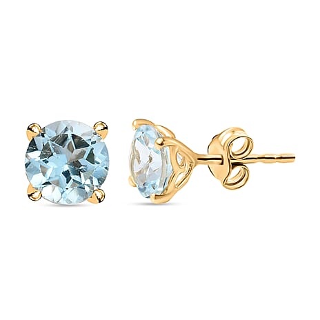 Sky Blue Topaz Stud Earrings in 18K Vermeil Yellow Gold Plated Sterling Silver 3.05 Ct.