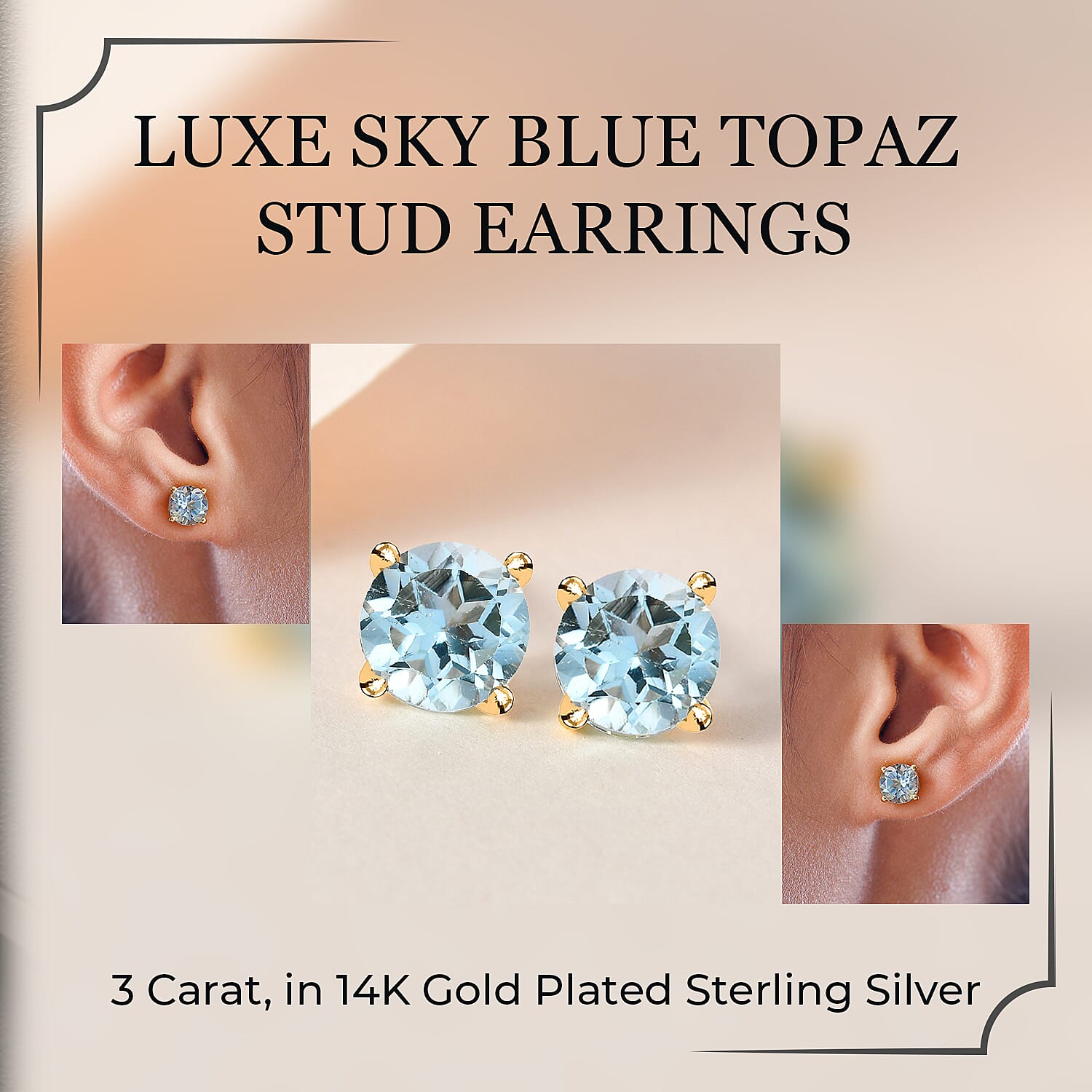 Blue good Topaz 14K Gold Vermeil Over Sterling Silver Stud Earring