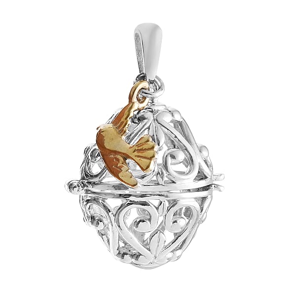 Filigree Egg Pendant with Bird Charm in Platinum and Gold Plated ...