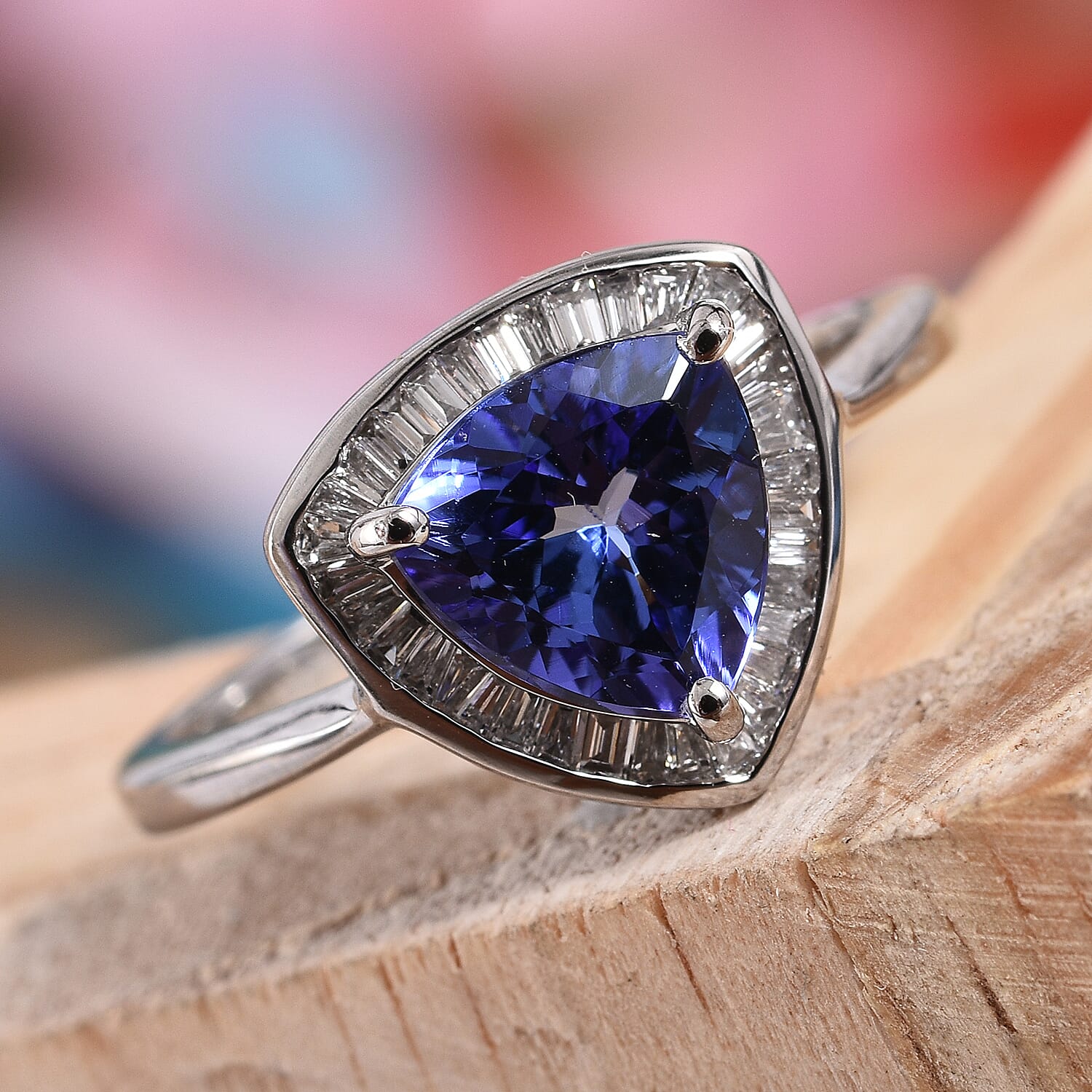 Signature Collection 950 Platinum Tanzanite (Trl 7.5mm) and Diamond (VS-E-F) Ring 2.00 Ct.