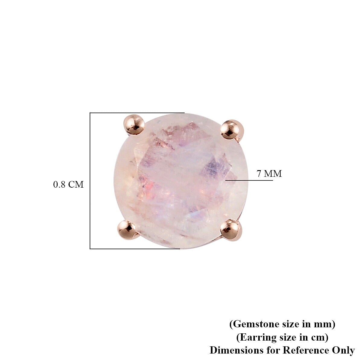 MP AA Rainbow Moonstone (Rnd) Stud Earrings (with Push Back) in Rose Gold Overlay Sterling Silver 2.46 Ct.