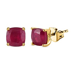 3 Ct. African Ruby Solitaire Stud Earrings (Push Back) in Platinum Overlay Sterling Silver