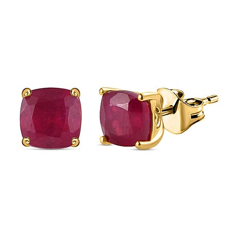 African Ruby (FF) Stud Push Back Earrings in 18K Vermeil Yellow Gold Plated Sterling Silver 3.00 Ct.