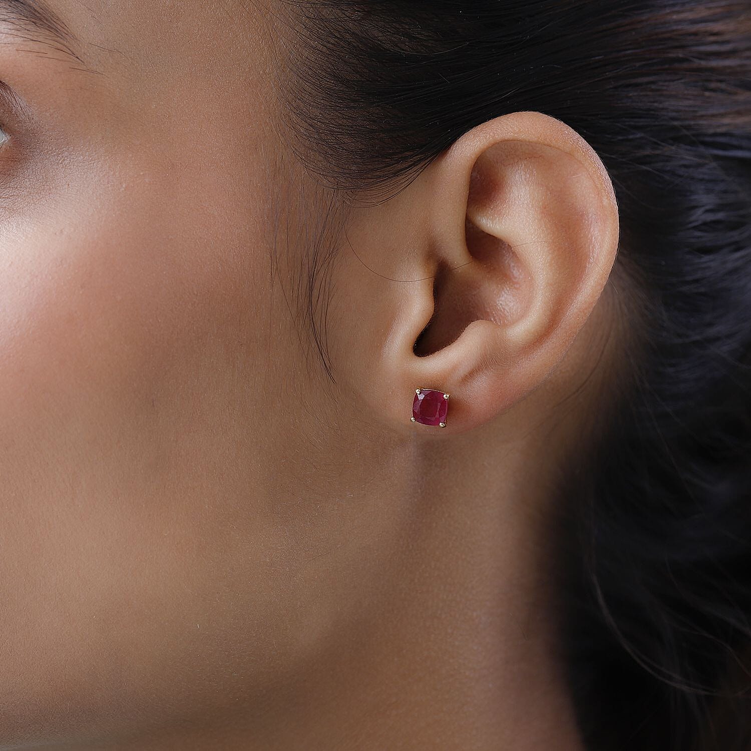 African Ruby (FF) Stud Push Back Earrings in 18K Vermeil Yellow Gold Plated Sterling Silver 3.25 Ct.