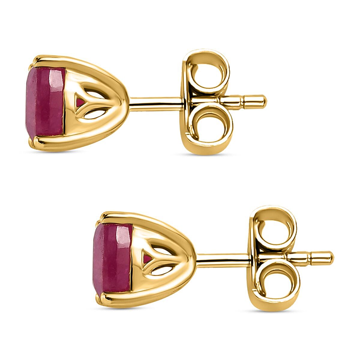 African Ruby (FF) Stud Push Back Earrings in 18K Vermeil Yellow Gold Plated Sterling Silver 3.25 Ct.