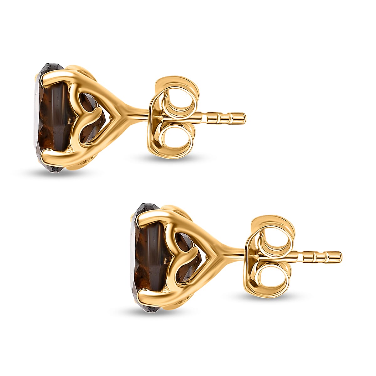 Brazilian Smoky Quartz (Rnd) Stud Earrings with Push Back in 18K Vermeil Yellow Gold Plated Sterling Silver 2.66 Ct.