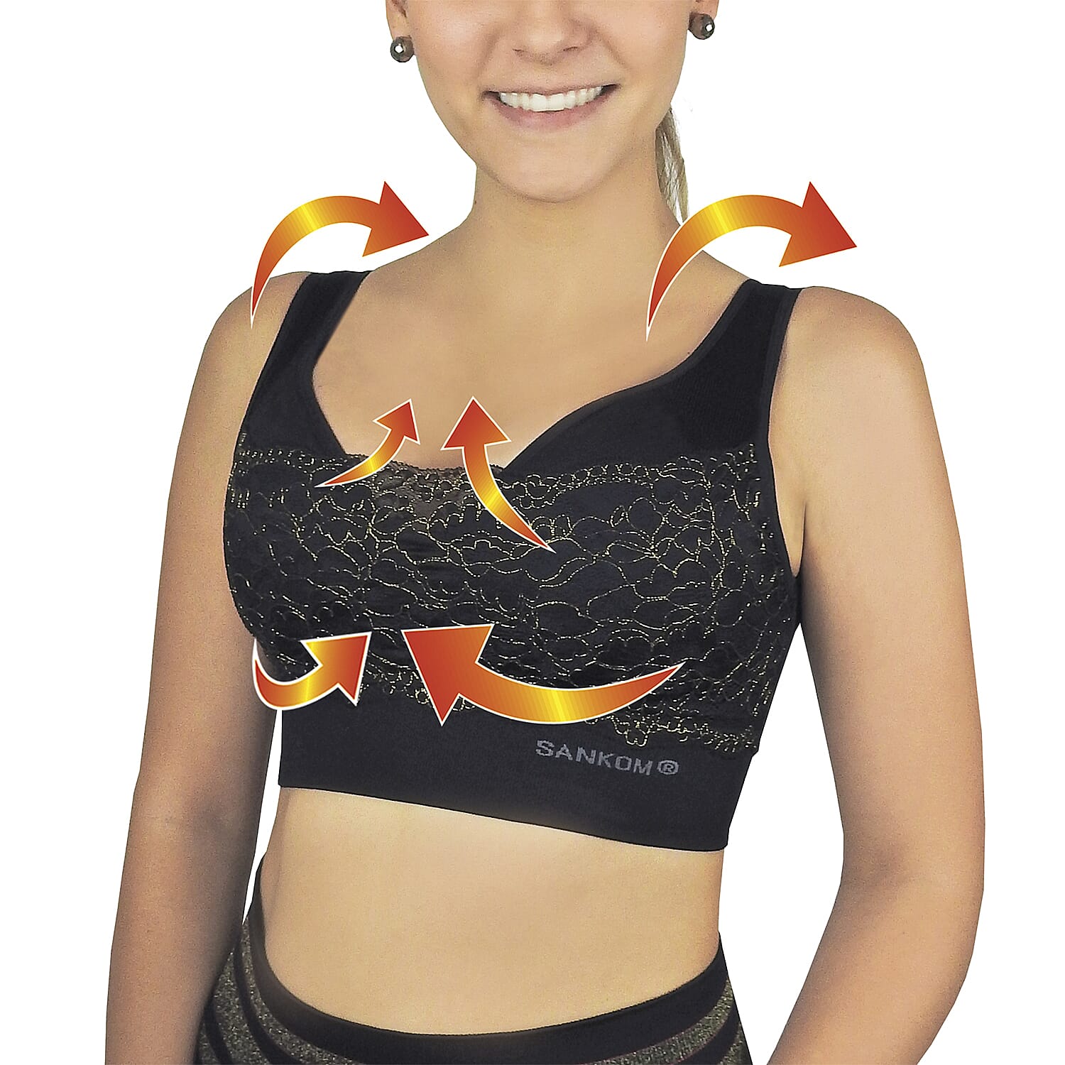 SANKOM SWITZERLAND Patent Classic with Lace Bra Including Black With Gold Trim (Size 16-18- L-XL)