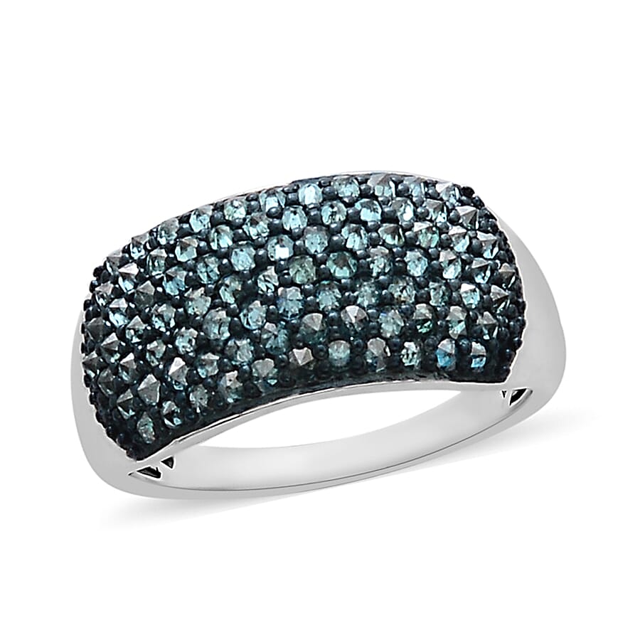 Blue Diamond (Rnd) Ring in Rhodium Overlay Sterling Silver 1.000  Ct.