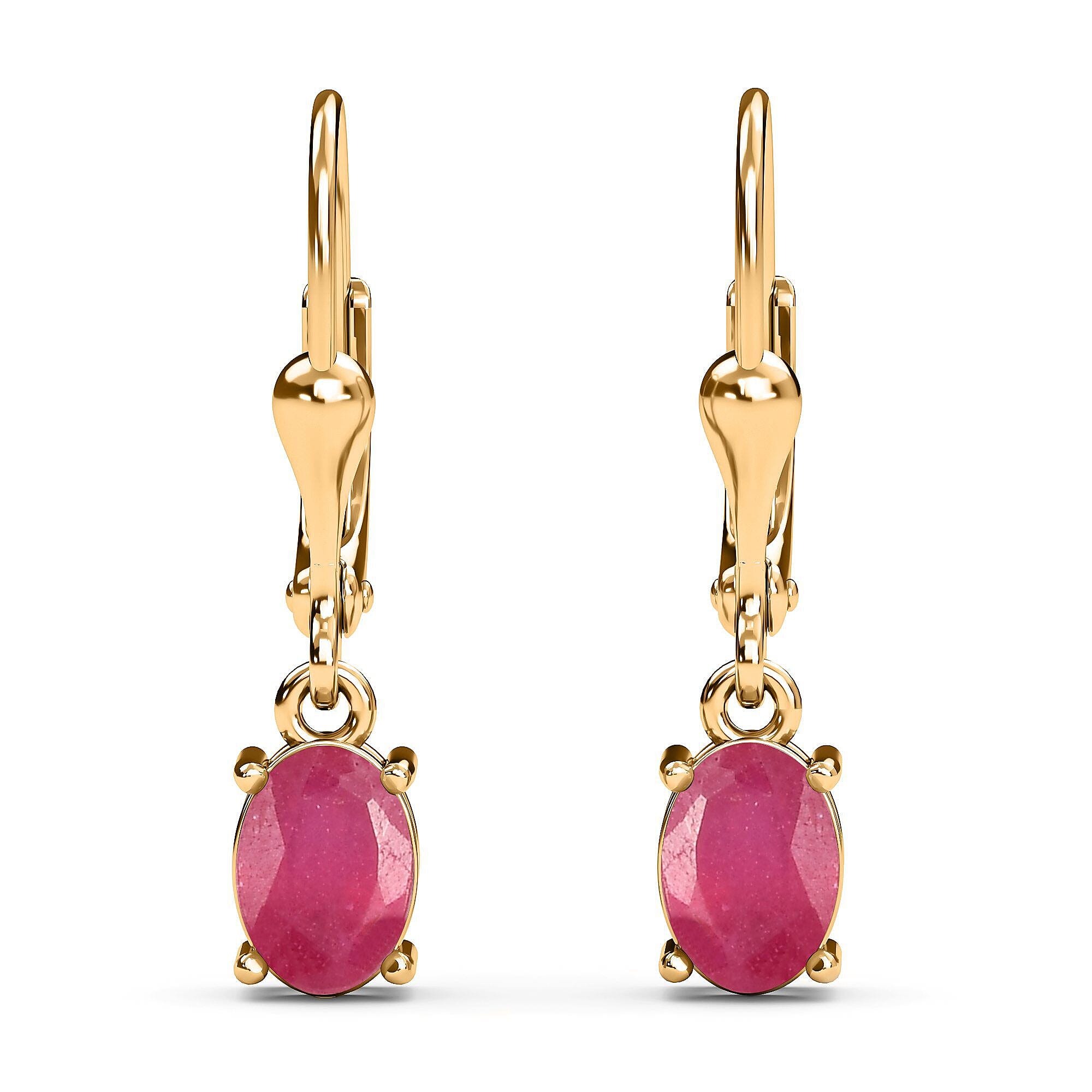 African Ruby (FF) Lever Back Earrings in 18K Vermeil Yellow Gold Plated Sterling Silver 2.00 Ct.