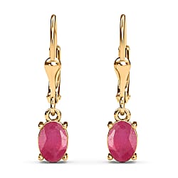 1.45 Carat African Ruby Solitaire Dangle Earrings in Platinum Plated Sterling Silver