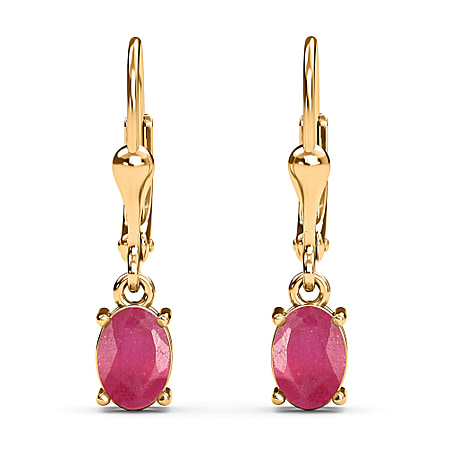 2.25 Ct African Ruby Solitaire Lever Back Earrings in Gold Plated Sterling Silver