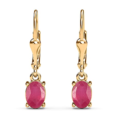 D'Joy - African Ruby (FF) Solitaire Lever Back Earrings in 18K Vermeil Yellow Gold Plated Sterling Silver 2.00 Ct.