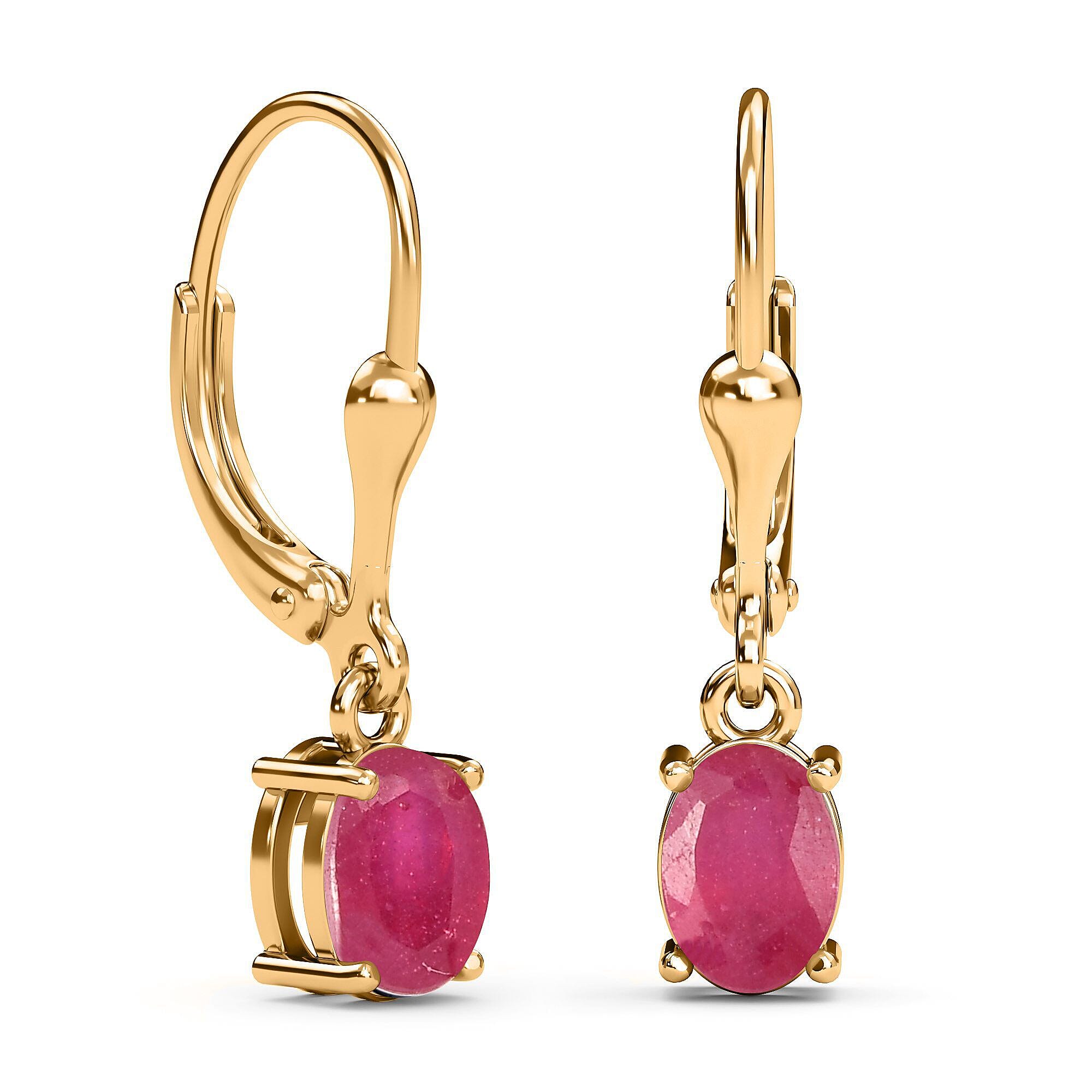African Ruby (FF) Lever Back Earrings in 18K Vermeil Yellow Gold Plated Sterling Silver 2.00 Ct.