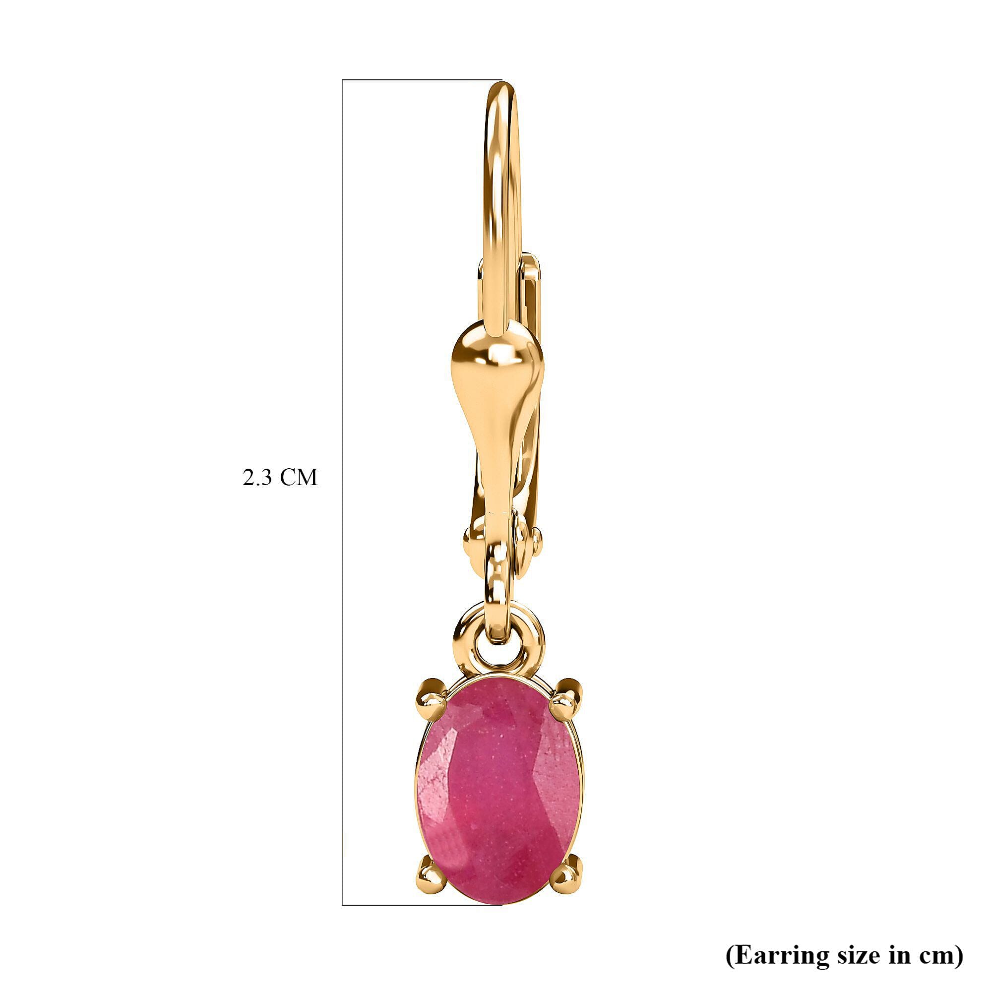 African Ruby (FF) Lever Back Earrings in 18K Vermeil Yellow Gold Plated Sterling Silver 2.00 Ct.