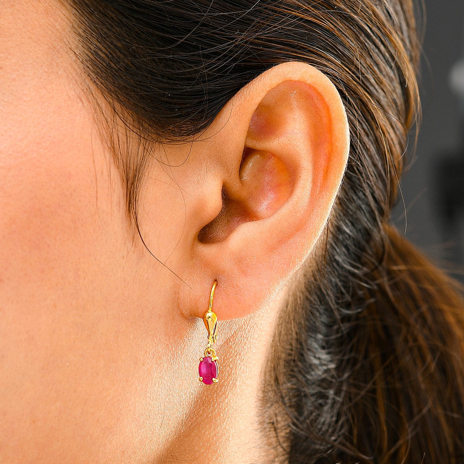 African Ruby (FF) Lever Back Earrings in 18K Vermeil Yellow Gold Plated Sterling Silver 2.00 Ct.