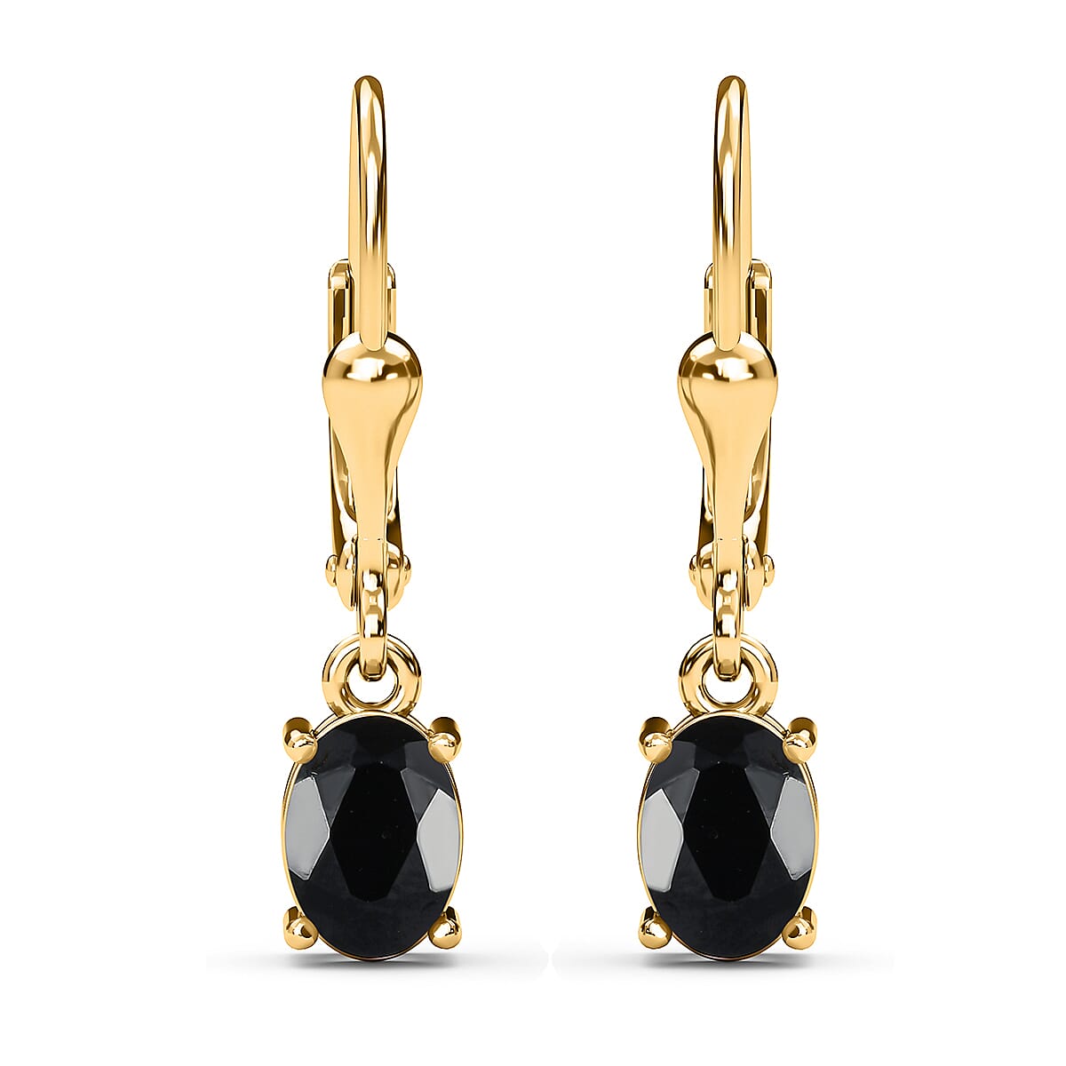 Boi Ploi Black Spinel (Ovl) Lever Back Earrings in 18K Vermeil Yellow Gold Plated in Sterling Silver 3.46 Ct.