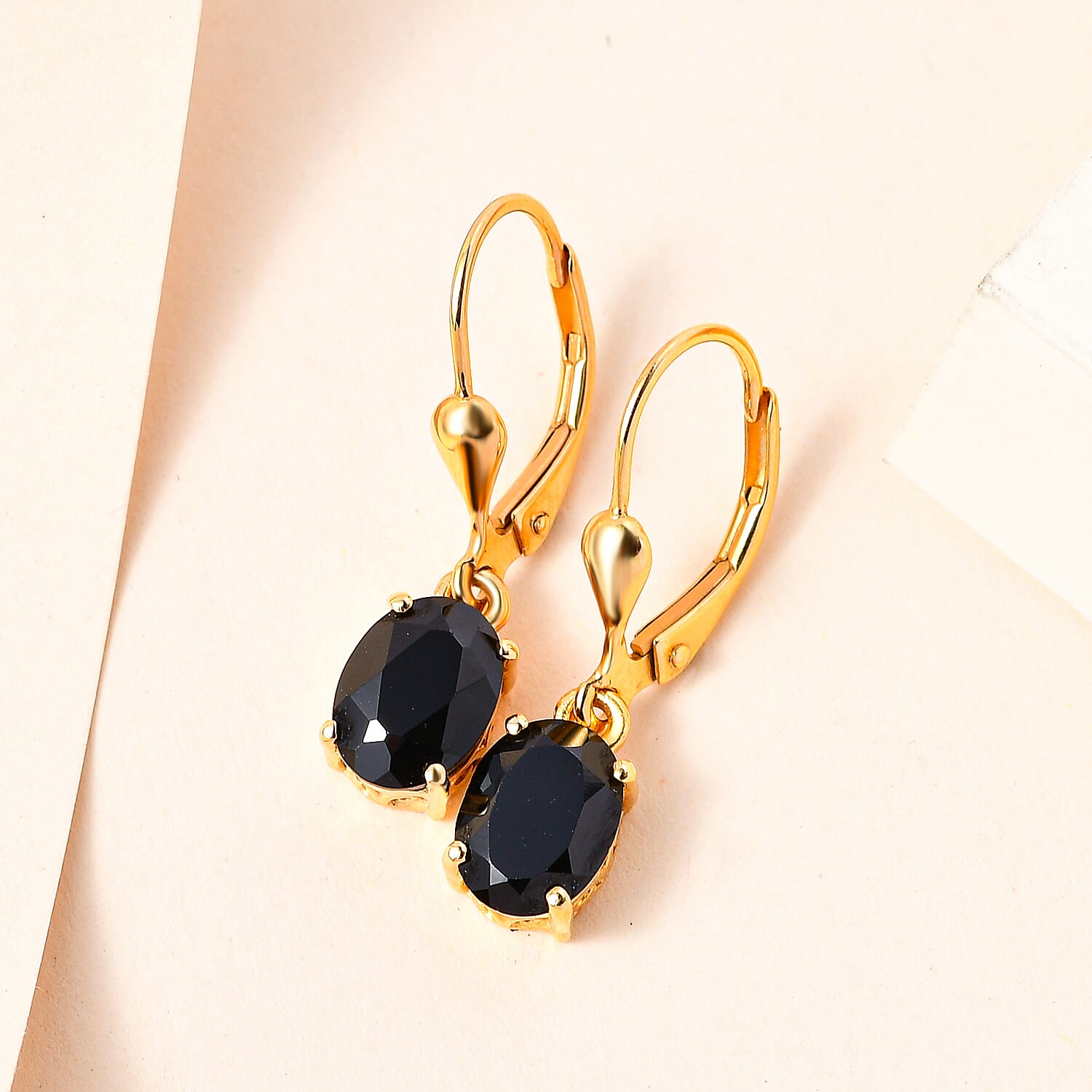 Boi Ploi Black Spinel (Ovl) Lever Back Earrings in 18K Vermeil Yellow Gold Plated in Sterling Silver 3.46 Ct.