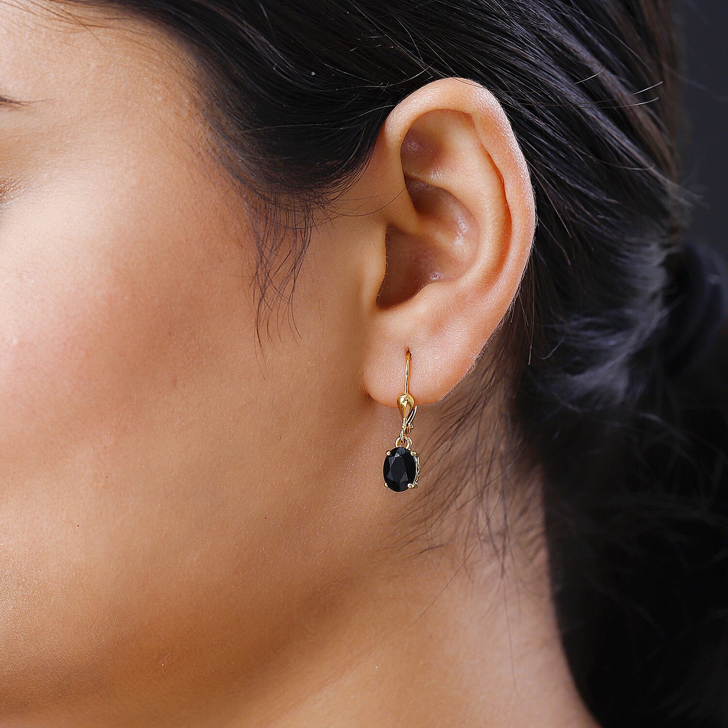 Boi Ploi Black Spinel (Ovl) Lever Back Earrings in 18K Vermeil Yellow Gold Plated in Sterling Silver 3.46 Ct.