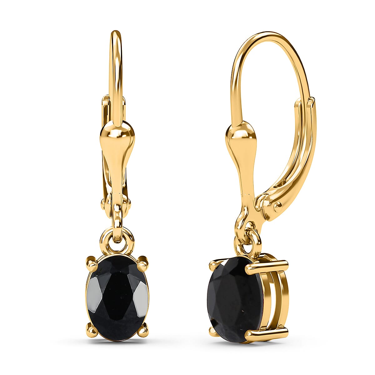 Boi Ploi Black Spinel (Ovl) Lever Back Earrings in 18K Vermeil Yellow Gold Plated in Sterling Silver 3.46 Ct.
