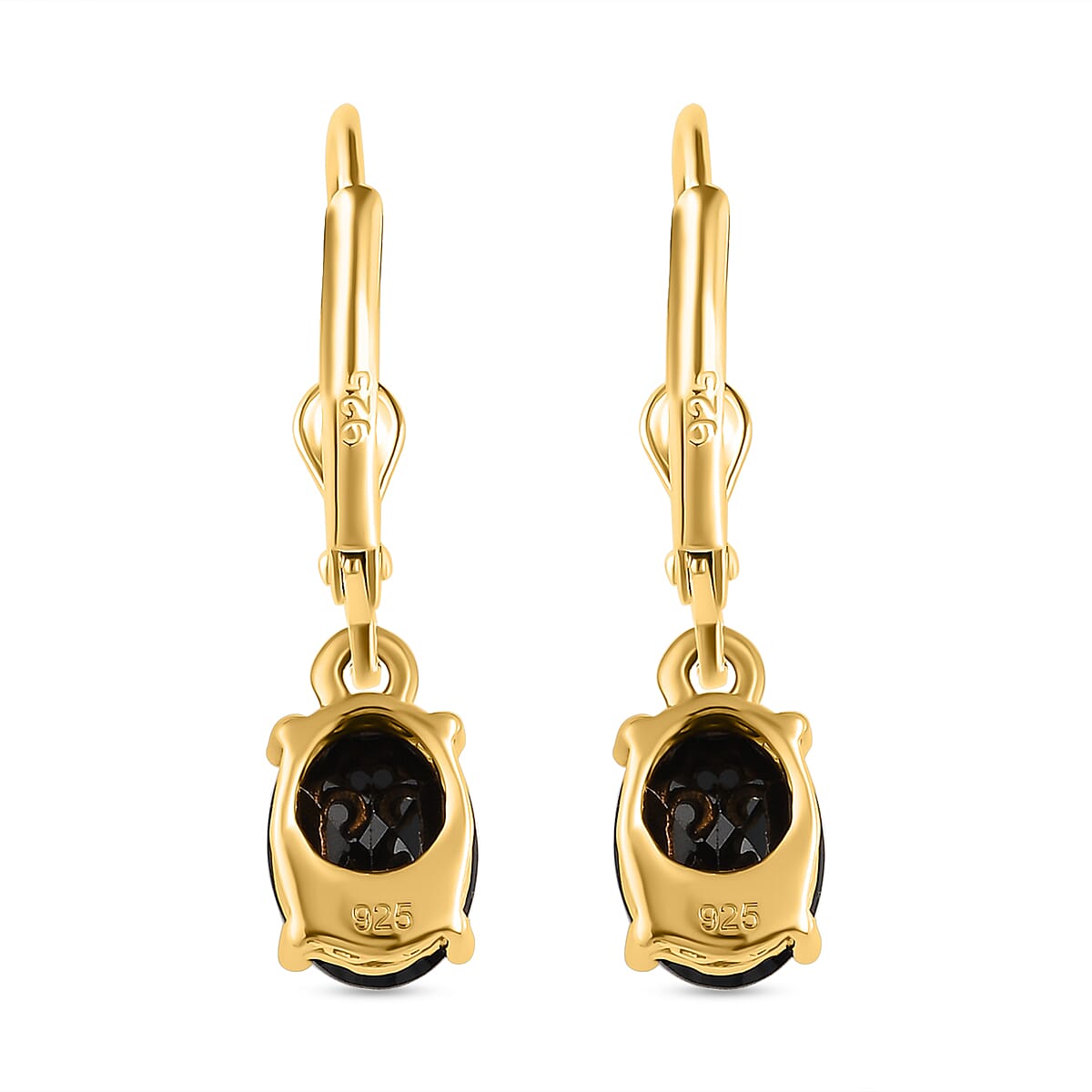 Boi Ploi Black Spinel (Ovl) Lever Back Earrings in 18K Vermeil Yellow Gold Plated in Sterling Silver 3.46 Ct.