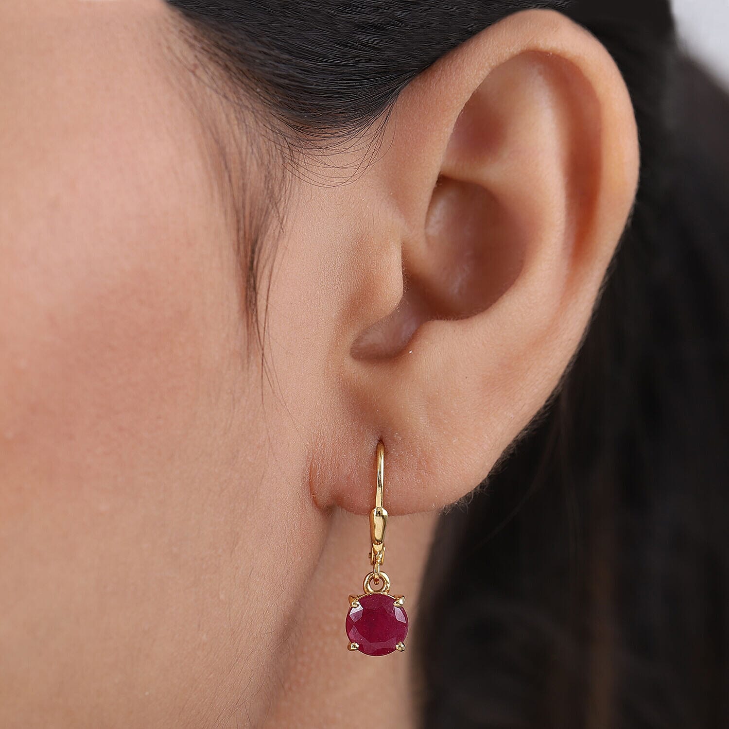 African Ruby Earrings (with Lever Back) in 18K Vermeil Yellow Gold Plated Sterling Silver 4.13 Ct.