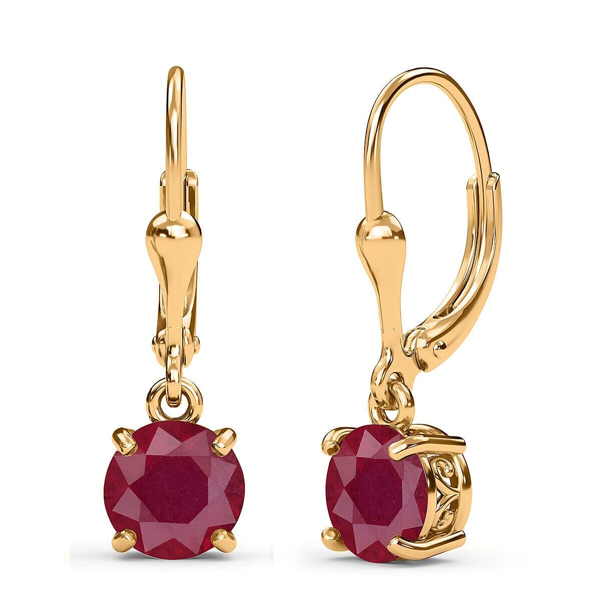 African Ruby Earrings (with Lever Back) in 18K Vermeil Yellow Gold Plated Sterling Silver 4.13 Ct.