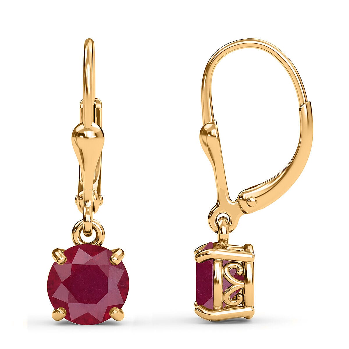 African Ruby Earrings (with Lever Back) in 18K Vermeil Yellow Gold Plated Sterling Silver 4.13 Ct.