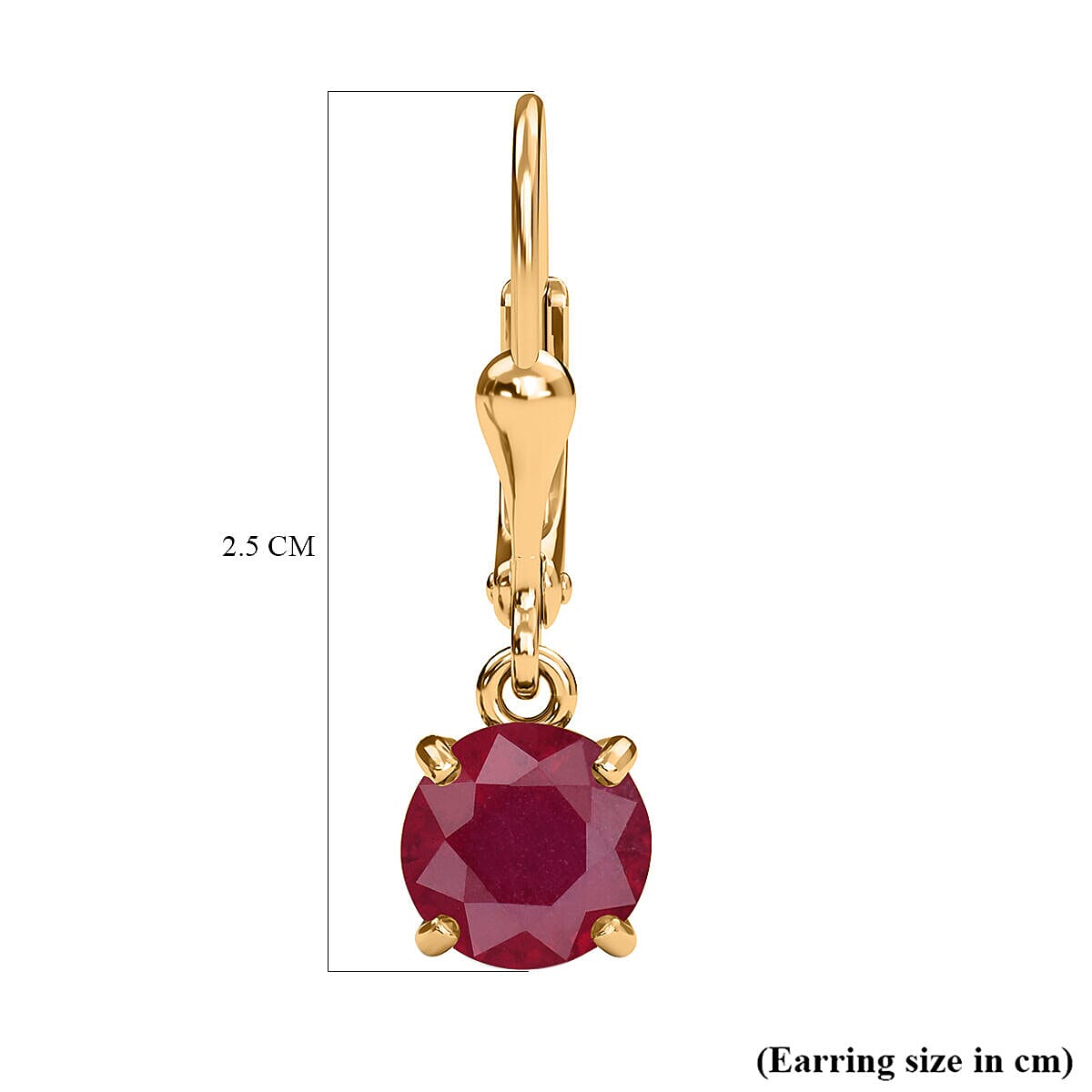 African Ruby Earrings (with Lever Back) in 18K Vermeil Yellow Gold Plated Sterling Silver 4.13 Ct.