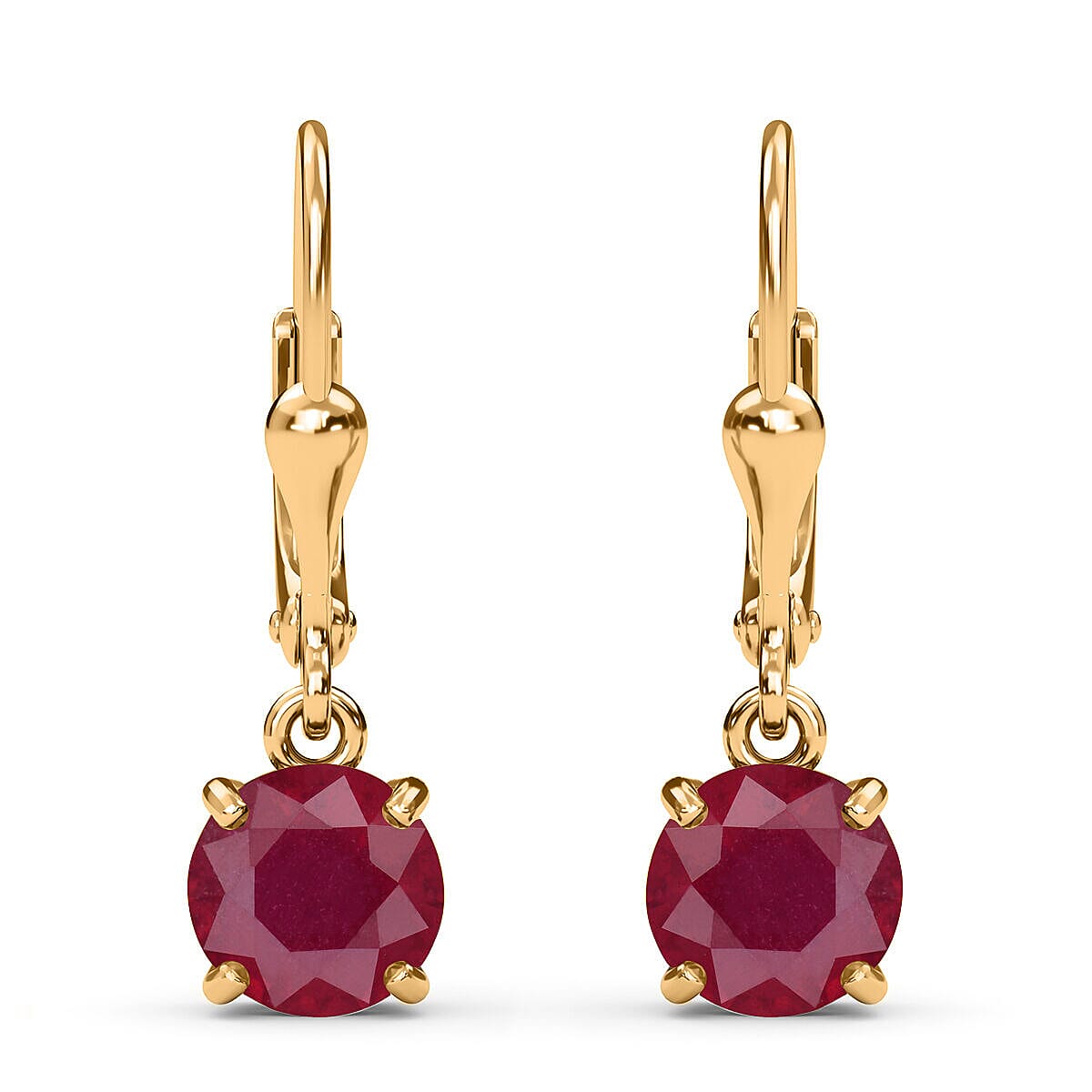 African Ruby Earrings (with Lever Back) in 18K Vermeil Yellow Gold Plated Sterling Silver 4.13 Ct.