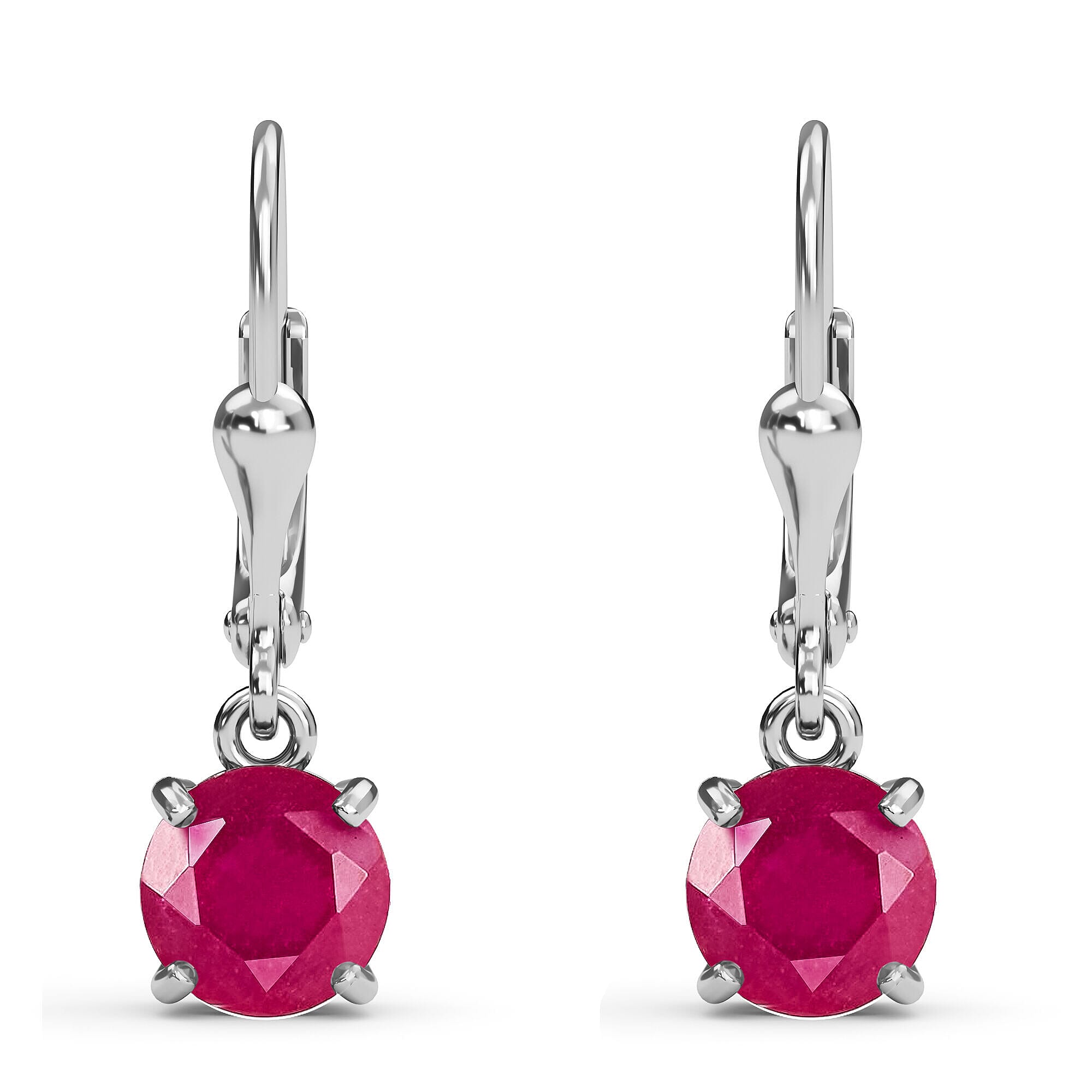 African Ruby (FF) Lever Back Earrings in Platinum Overlay Sterling Silver 3.96 Ct.
