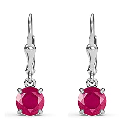 4 Ct African Ruby Solitaire Lever Back Earrings in Platinum Plated Sterling Silver