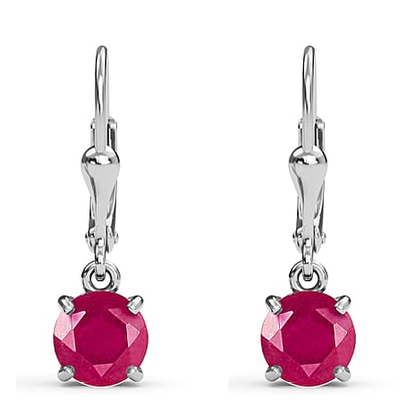 African Ruby (FF) Lever Back Earrings in Platinum Overlay Sterling Silver 3.96 Ct.