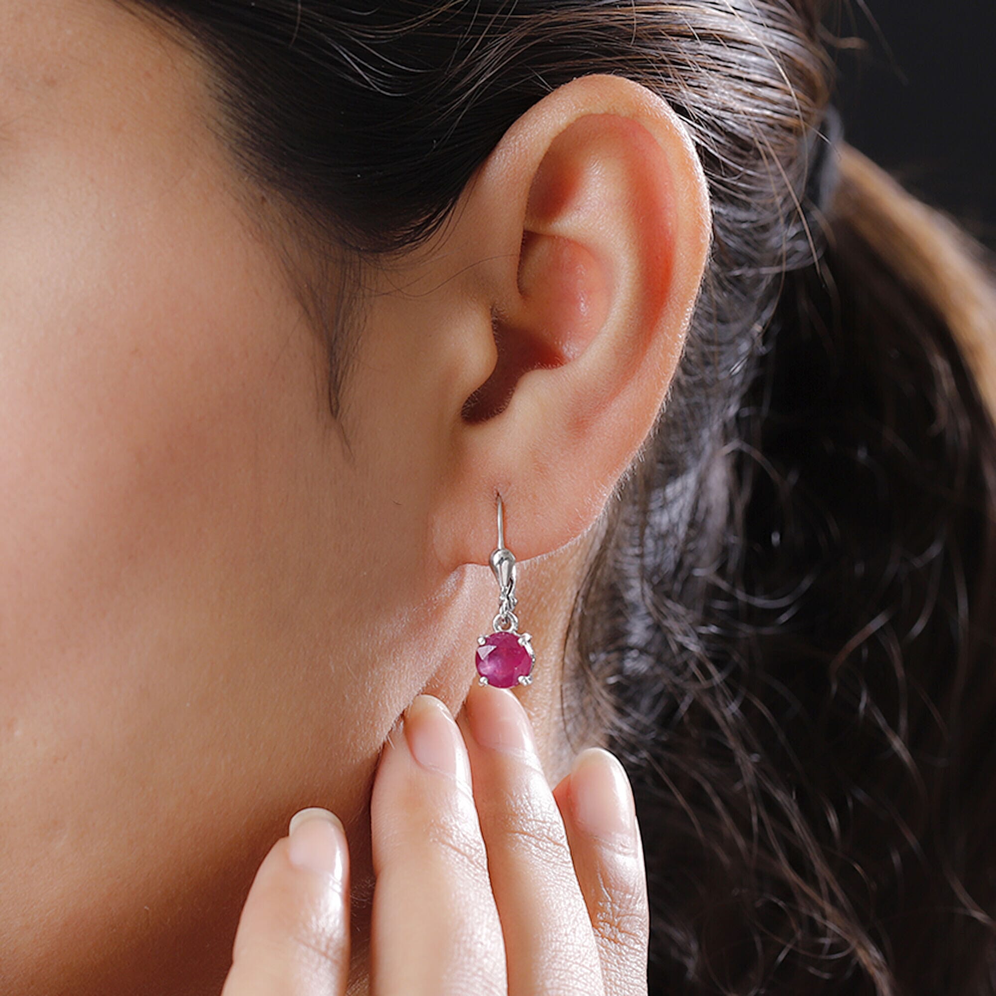 African Ruby (FF) Lever Back Earrings in Platinum Overlay Sterling Silver 3.96 Ct.