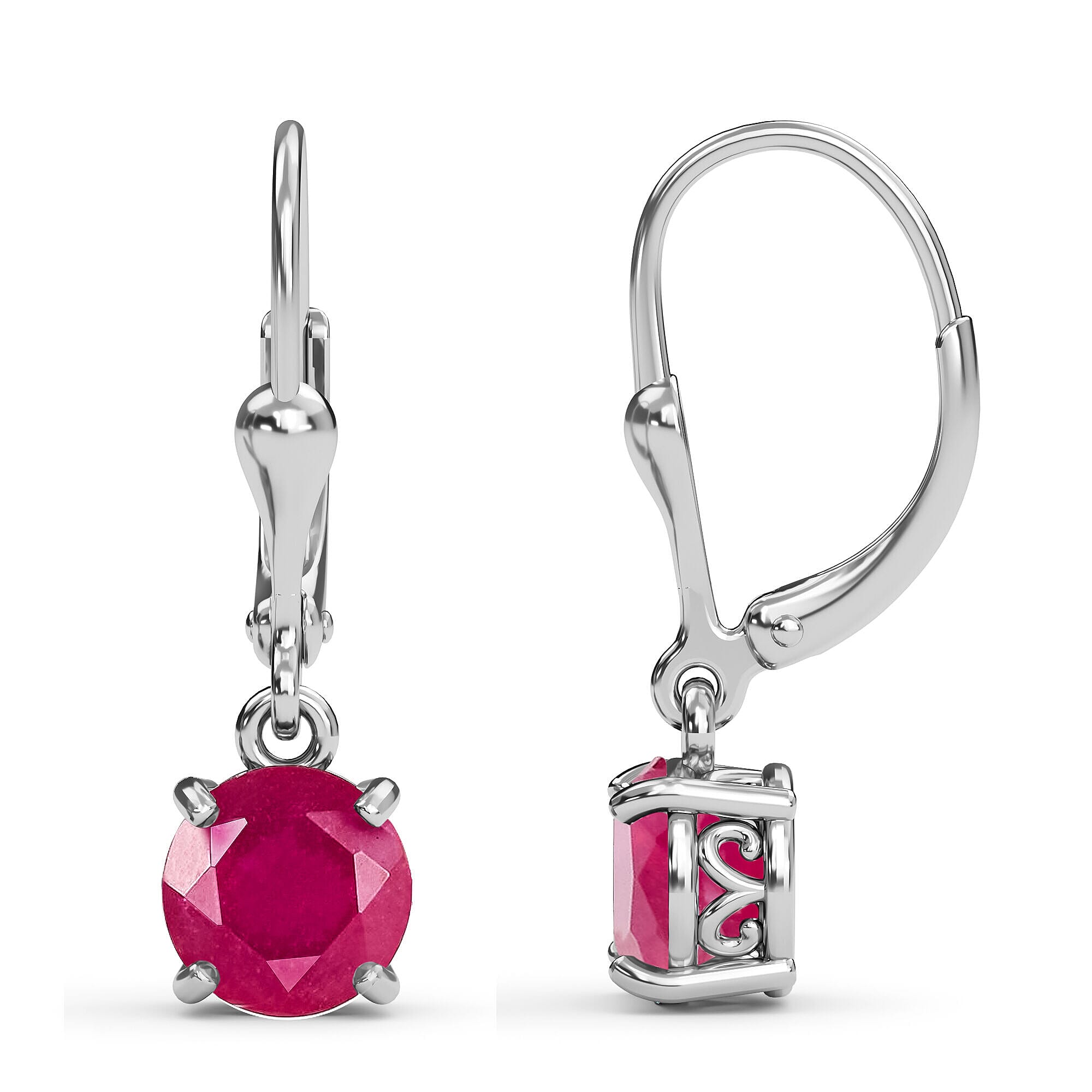 African Ruby (FF) Lever Back Earrings in Platinum Overlay Sterling Silver 3.96 Ct.