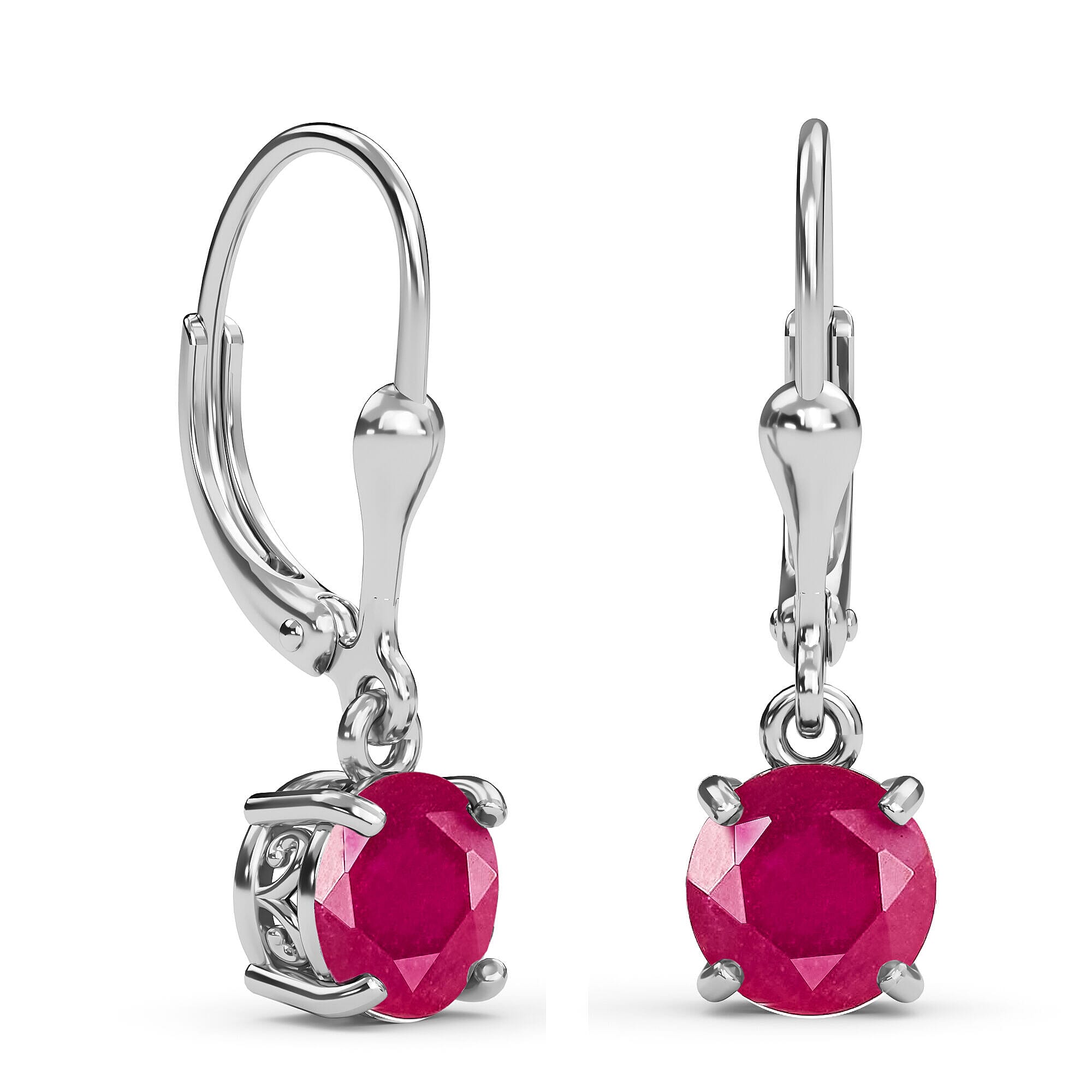 African Ruby (FF) Lever Back Earrings in Platinum Overlay Sterling Silver 3.96 Ct.