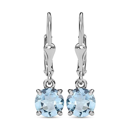 3 Carat AA Sky Blue Topaz Solitaire Drop Earrings in Platinum Plated Sterling Silver